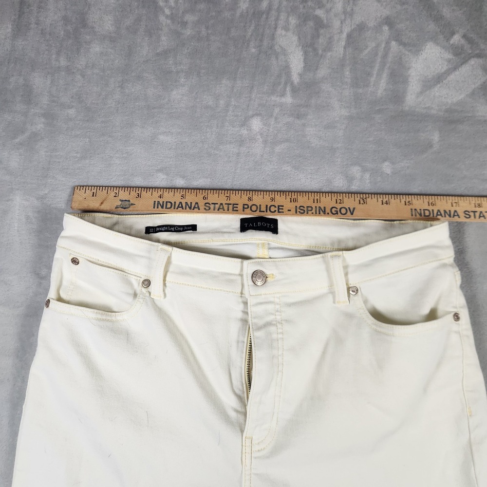 Talbots Jeans Women 12 Pale Yellow Straight Leg Crop Stretch Preppy Classic - Picture 7 of 9